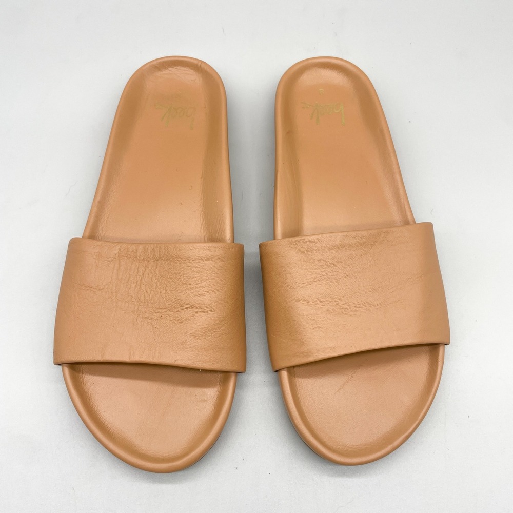 Beek Womens 8 Gallito Slide Sandals Tan Leather Stud Minimalist Coastal Grandma